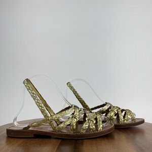 Womens Stephane Kelian Barneys Gold Leather Braided Strappy Sandals Size 6.5 M
